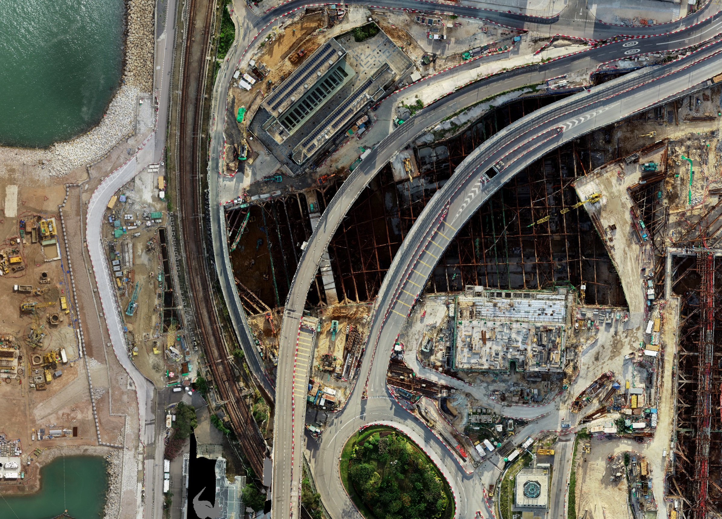 Drone view of box jacking tunnel construction at Hong Kong International Airport